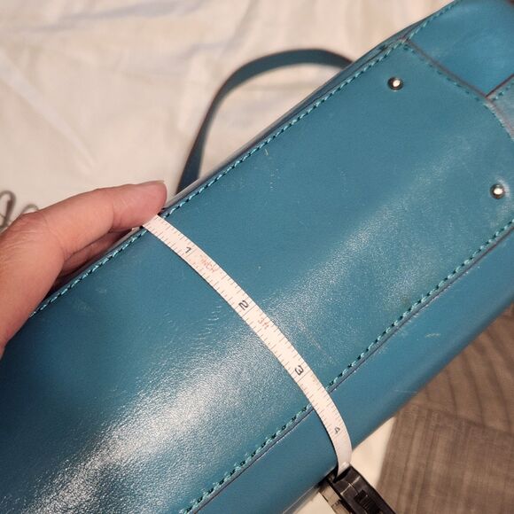 Hobo The Original Structured Glazed Leather Shoulder Bag Teal Blue Medium Purse - Picture 7 of 11